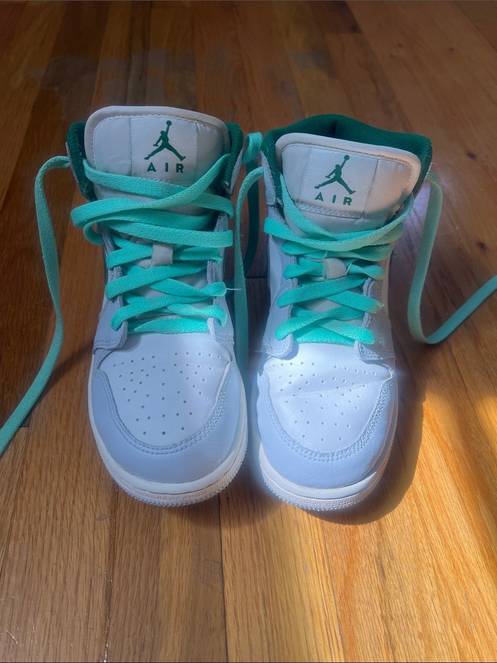 Jordan Kids White and Teal High-Top Sneakers